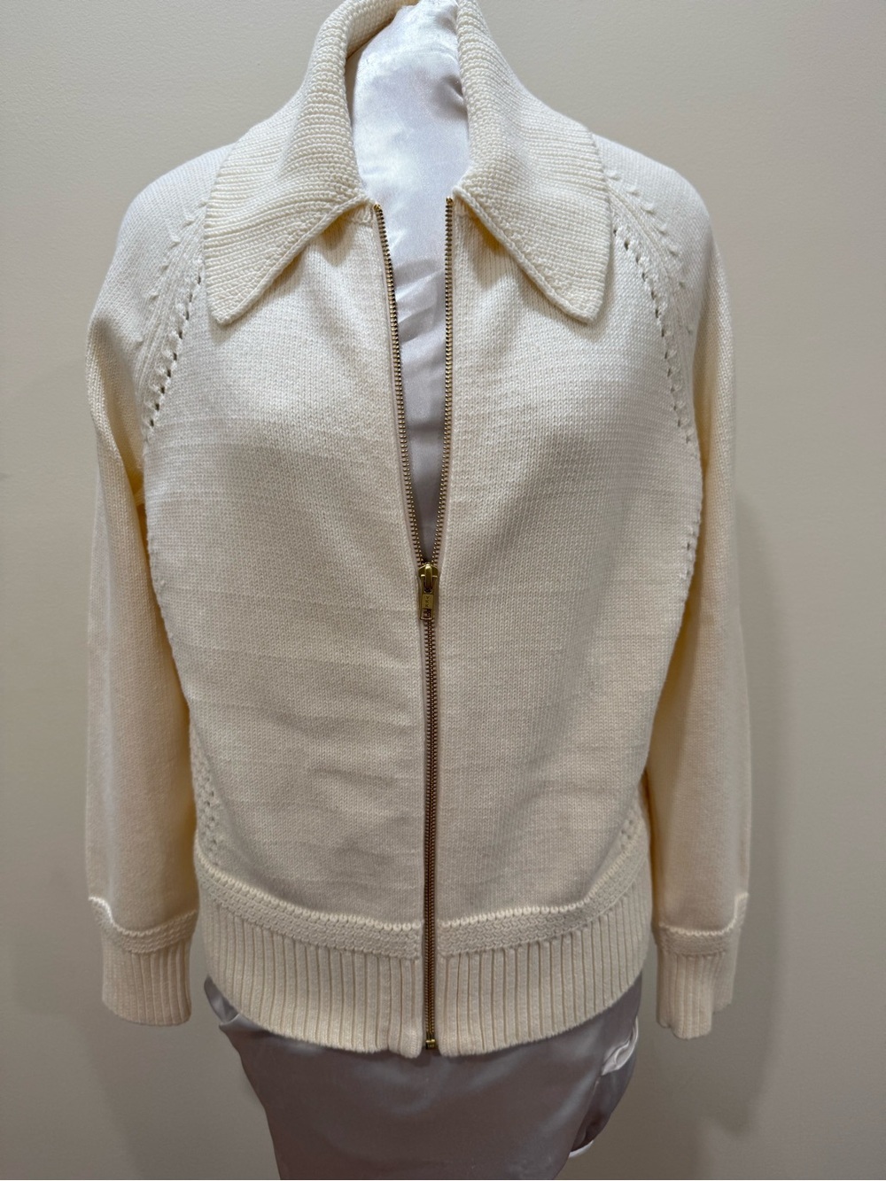 Lands' End Cream Zip Front Knit Sweater (sz - Xsmall)